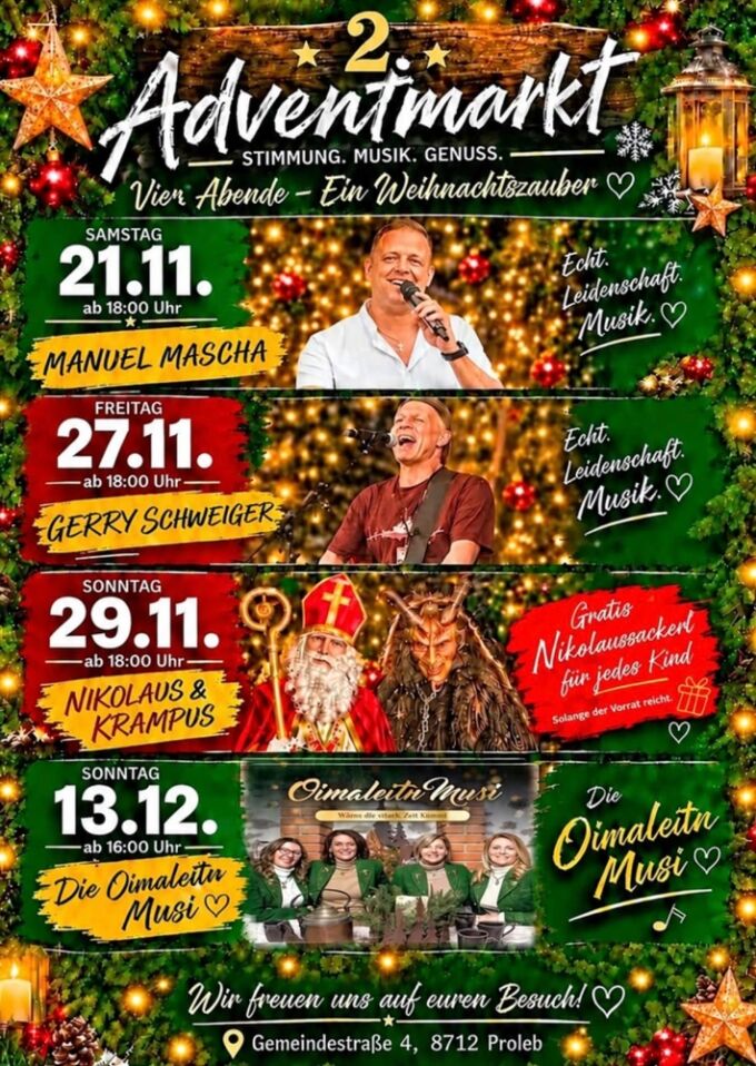 Adventmarkt in Proleb das Programm